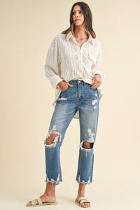 Hazel Blues® |  Annie Wear Distressed Raw Hem Cropped Jeans