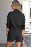 Hazel Blues® |  Black Casual High Neck Henley Top and Short Outfit