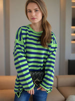 Hazel Blues® |  Distressed Striped Round Neck Long Sleeve Sweater