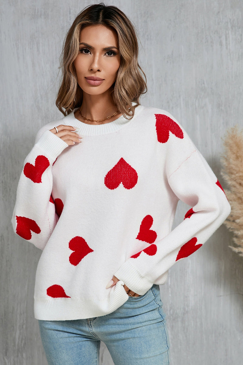 Hazel Blues® |  Angel Wings Heart Round Neck Dropped Shoulder Sweater