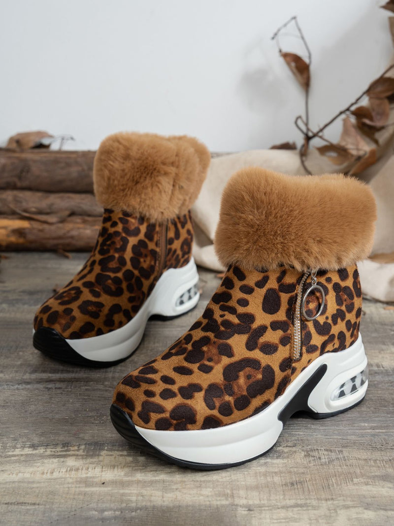 Hazel Blues® |  Side Zipper Leopard Platform Boots