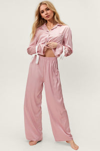 Hazel Blues® |  Basic Bae Tied Cuff Collared Neck Top and Pants Lounge Set