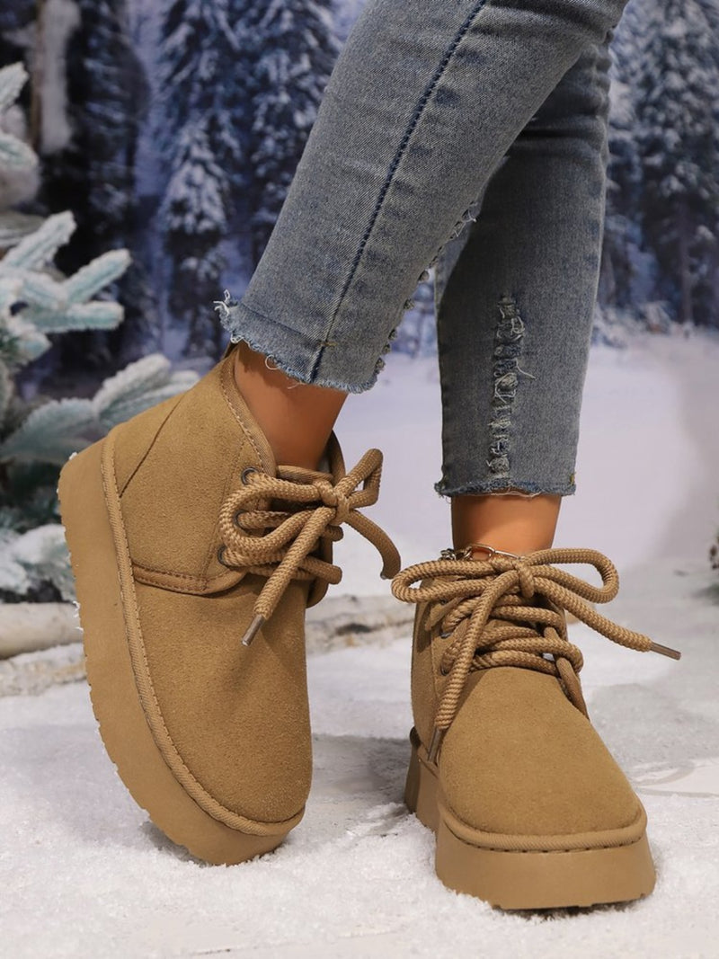 Hazel Blues® |  Lace Up Round Neck Platform Suede Boots