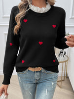 Hazel Blues® |  Lace Detail Heart Long Sleeve Sweater