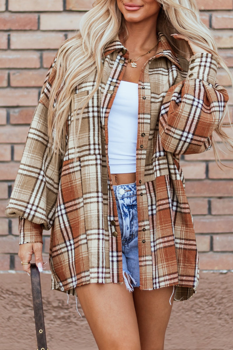 Hazel Blues® |  Plaid Snap Down Dropped Shoulder Shacket