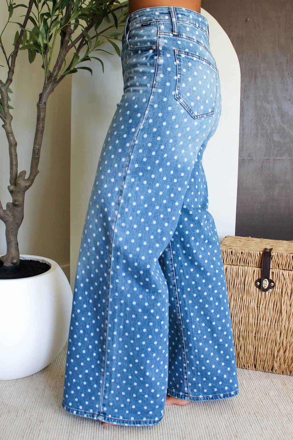 Blue Polka Dot High-Rise Jeans