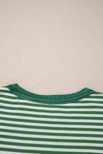 Hazel Blues® |  Green Stripe Thermal Knit Drop Shoulder Casual Top