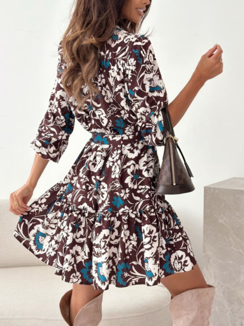 Hazel Blues® |  Ruffle Hem Floral Long Sleeve Dress