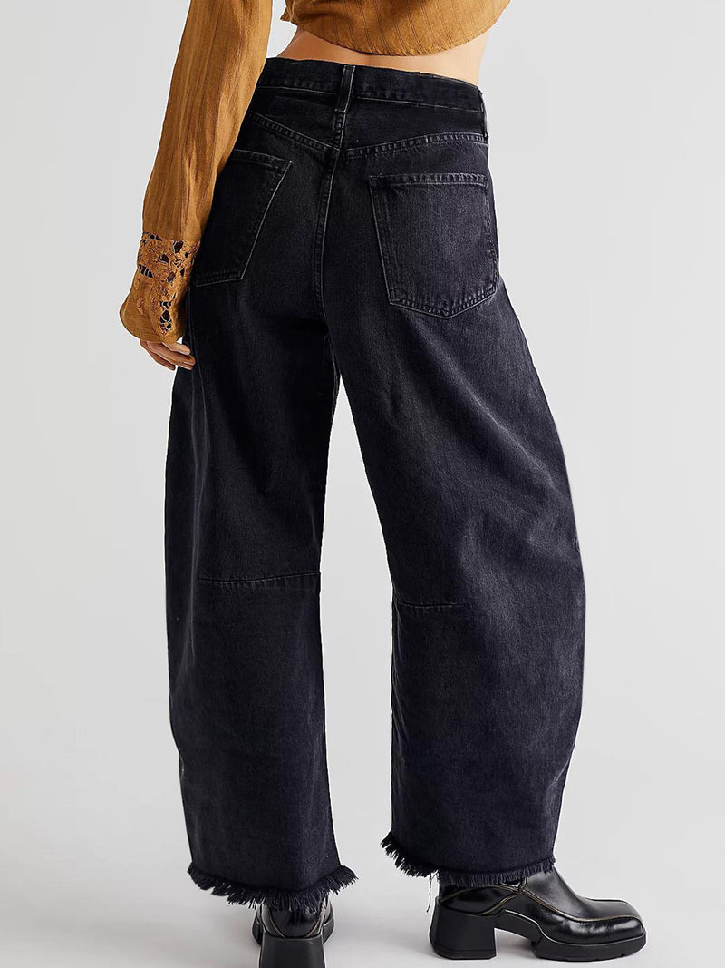 Hazel Blues® |  Raw Hem Wide Leg Jeans with Pockets