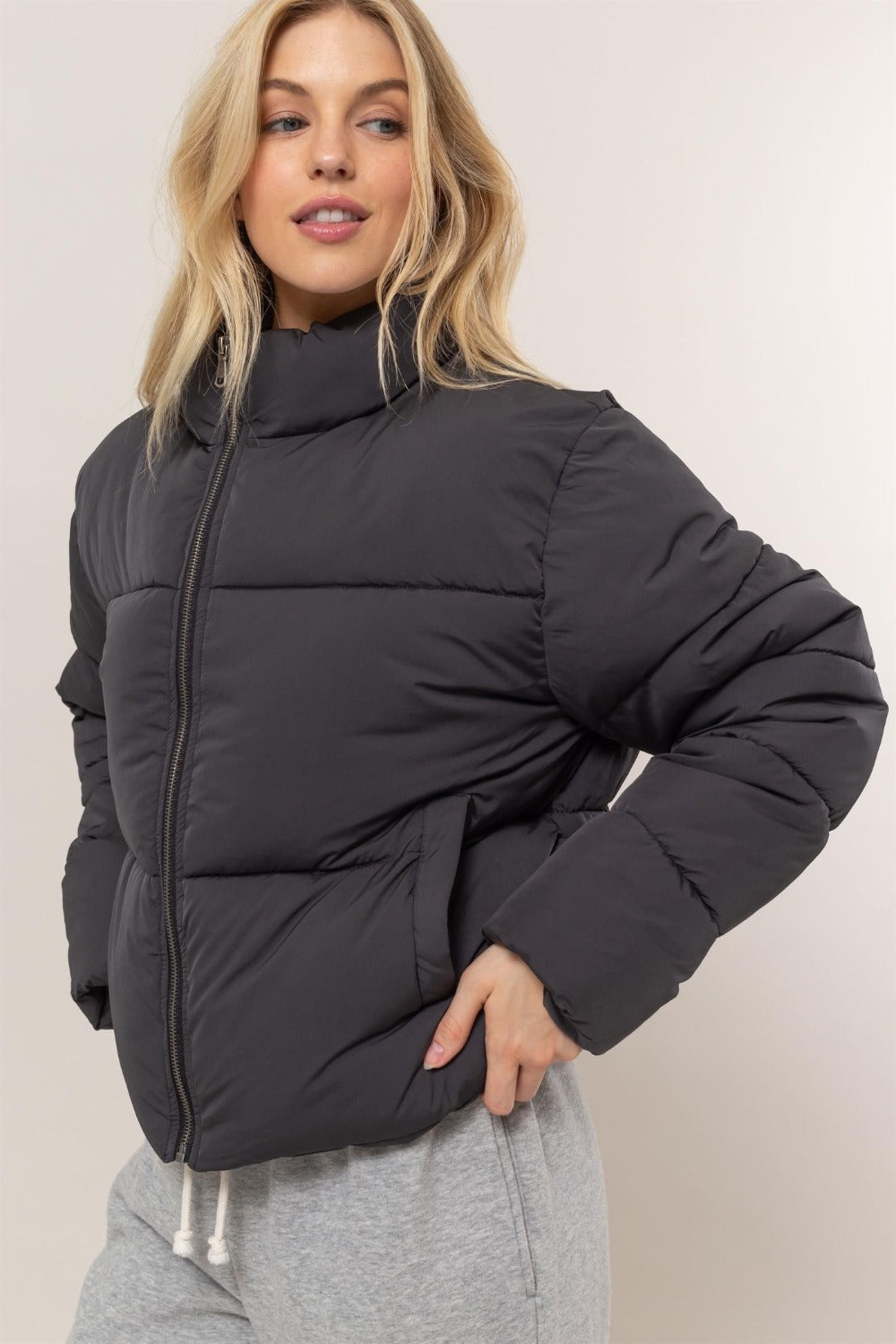 Hazel Blues® |  HYFVE Quilted Back Drawstring Puffer Jacket