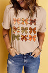 Hazel Blues® |  Khaki Halloween Fall Bowknot Graphic Short Sleeve Top