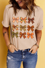 Hazel Blues® |  Khaki Halloween Fall Bowknot Graphic Short Sleeve Top