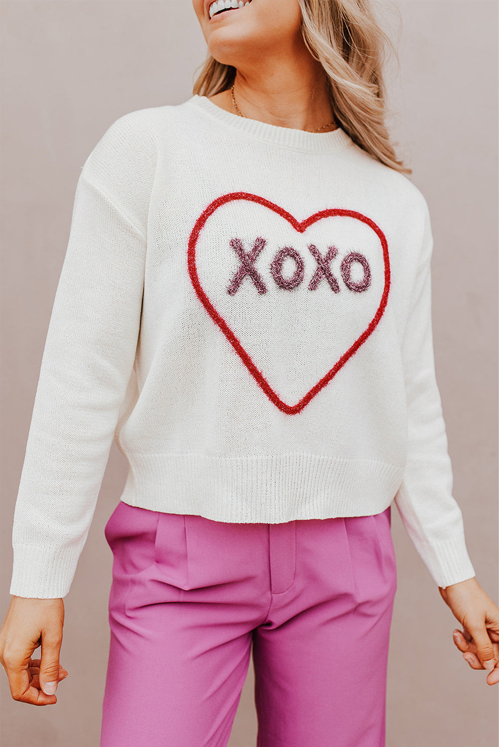 Hazel Blues® |  XOXO Round Neck Drop Shoulder Sweater