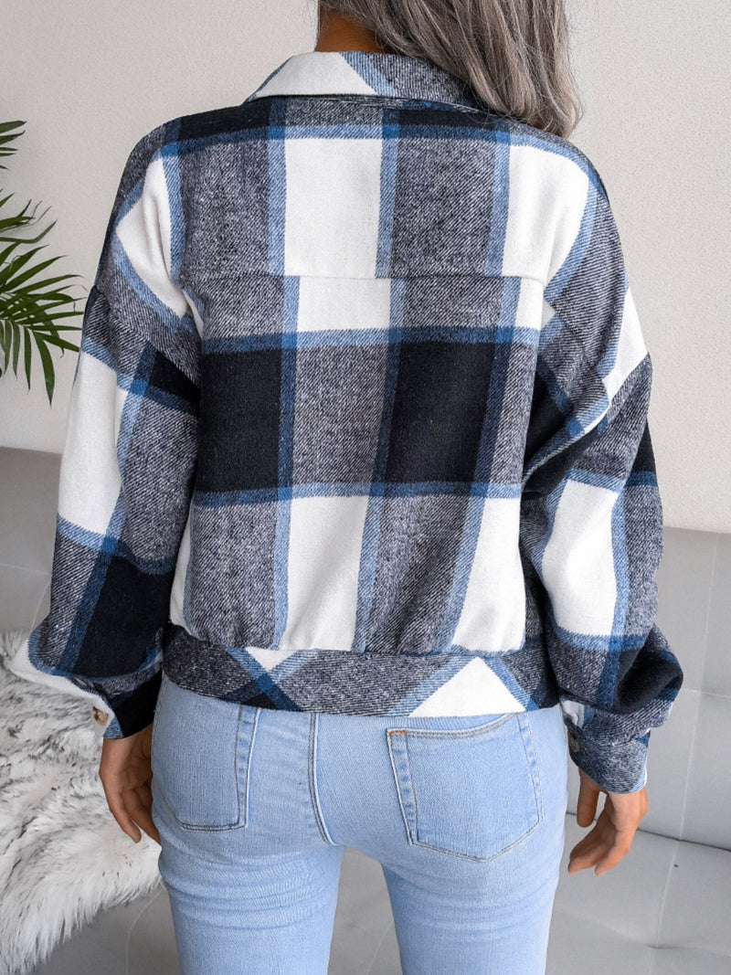 Hazel Blues® |  Plaid Collared Neck Long Sleeve Jacket