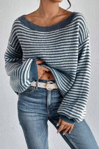 Hazel Blues® |  Striped Boat Neck Long Sleeve Sweater