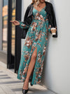 Hazel Blues® |  Slit Printed Surplice Long Sleeve Maxi Dress