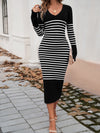 Hazel Blues® |  Striped V-Neck Long Sleeve Sweater Dress