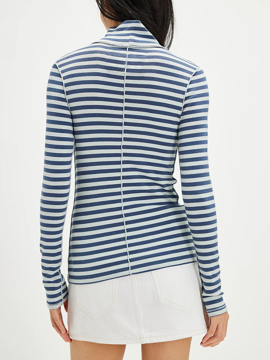 Hazel Blues® |  Exposed Seam Striped Turtleneck Long Sleeve T-Shirt