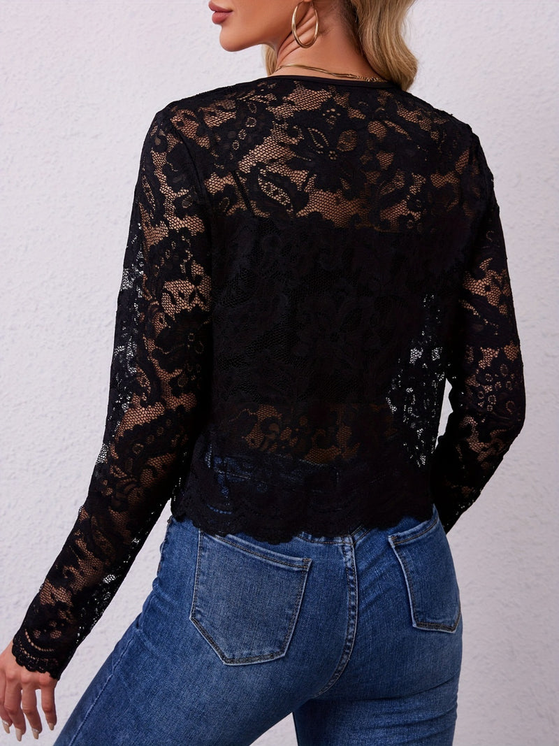 Hazel Blues® |  Lace Open Front Long Sleeve Jacket