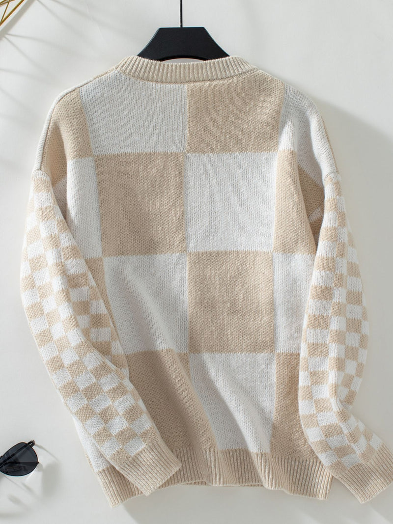 Hazel Blues® |  Color Block Round Neck Long Sleeve Sweater