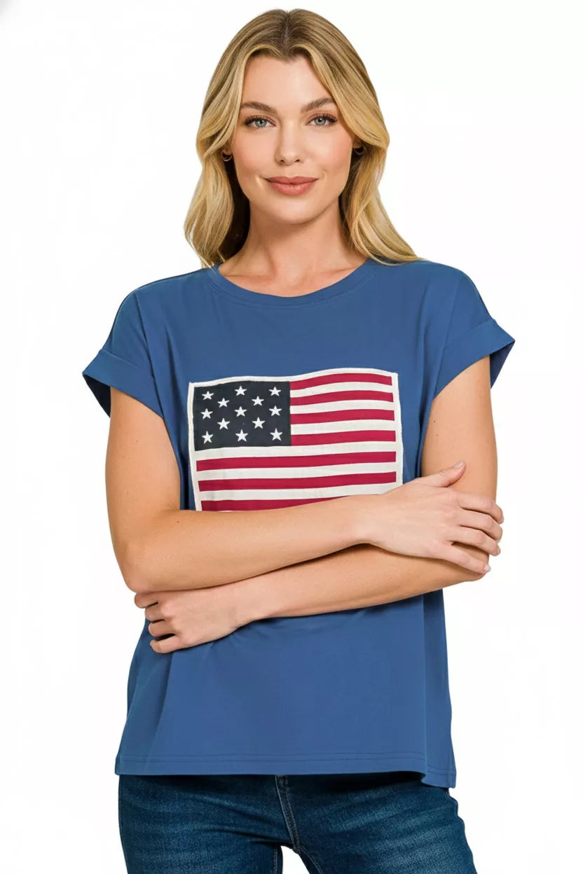 LT NAVY Zenana US Flag Round Neck Short Sleeve T-Shirt – Hazel Blues®