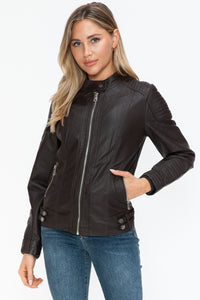 Hazel Blues® |  Snobbish Faux Leather Biker Jacket with Side Zip Pockets