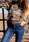 Hazel Blues® |  Geometric Half Button Long Sleeve Sweatshirt