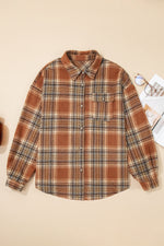 Hazel Blues® | Brown Plaid Print Flap Pocket Buttoned Shacket