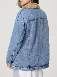 Hazel Blues® |  Button Up Collared Neck Plush Denim Jacket