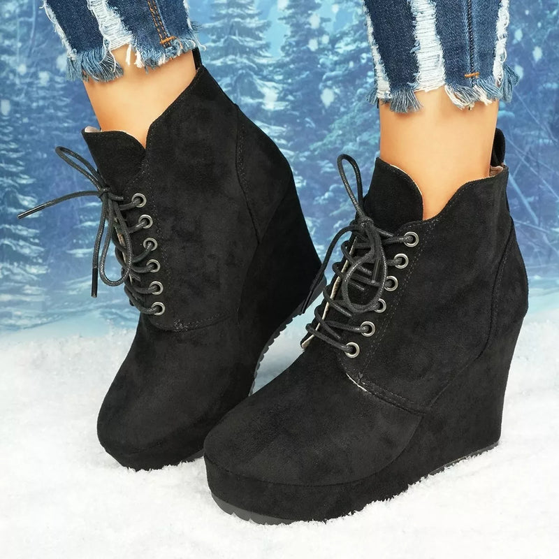 Lace-Up Wedge Ankle Boots