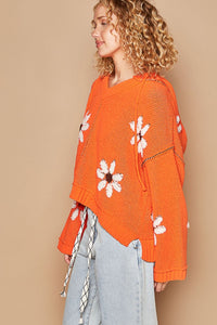 Hazel Blues® |  POL Floral Pattern Hooded High-Low Sweater