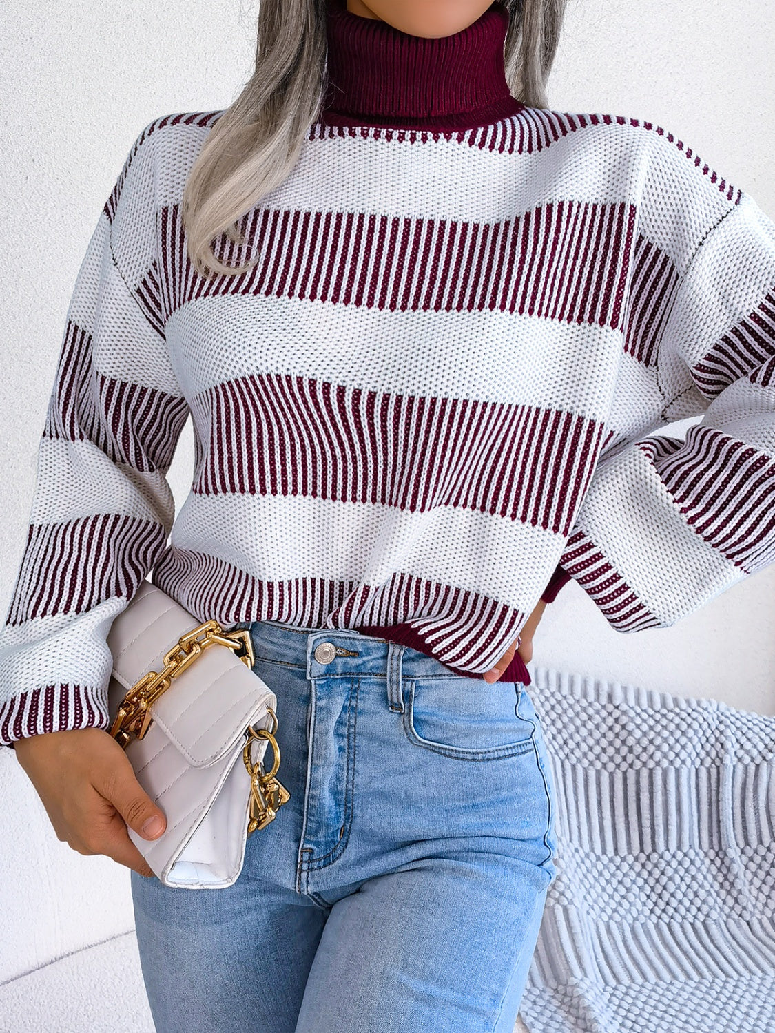 Hazel Blues® |  Striped Turtleneck Long Sleeve Sweater