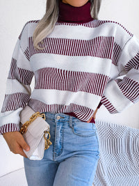 Hazel Blues® |  Striped Turtleneck Long Sleeve Sweater