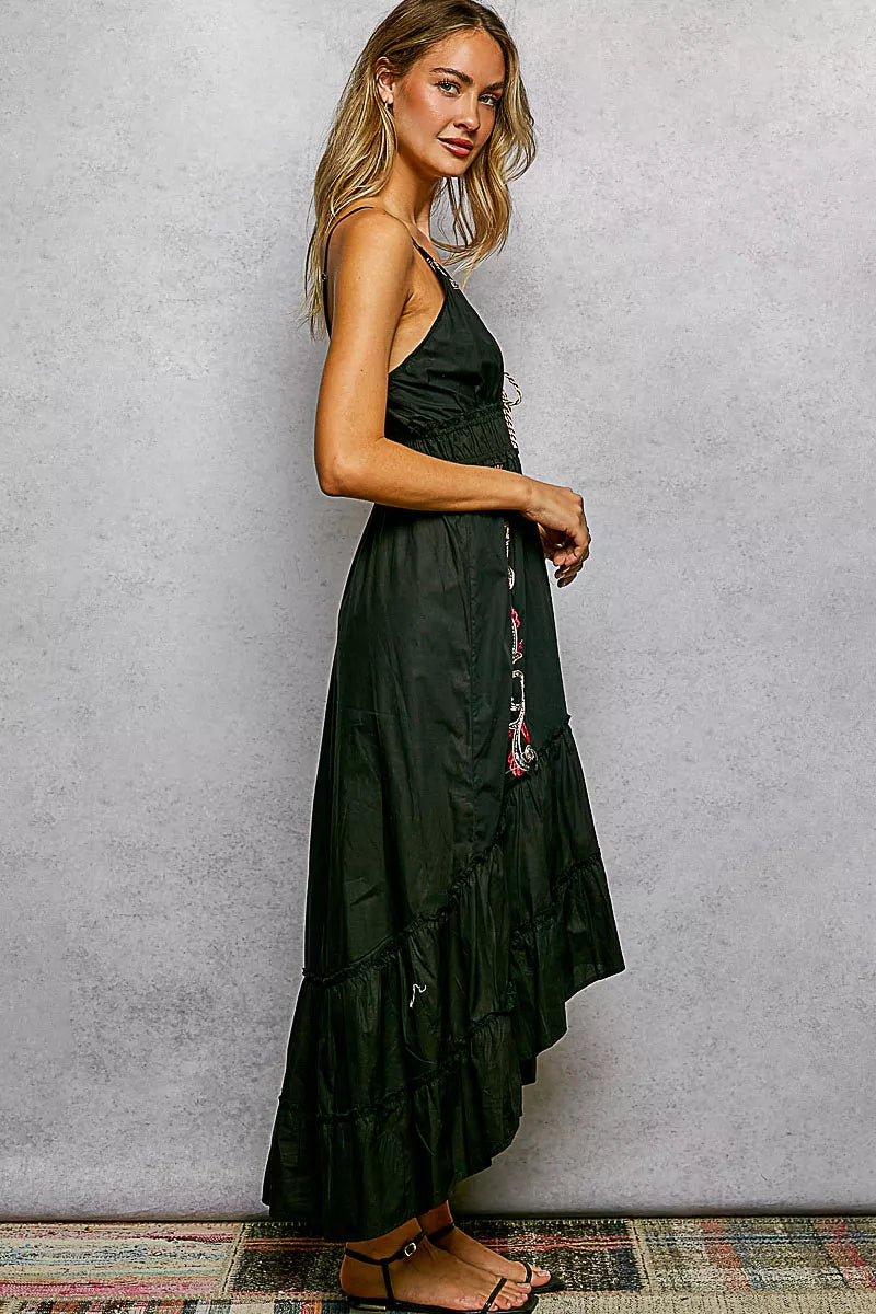 Hazel Blues | POL Embroidered Detail Tassel Tie Smocked Waist Midi Tiered Cami Dress Hazel Blues | POL Embroidered Detail Tassel Tie Smocked Waist Midi Tiered Cami Dress
