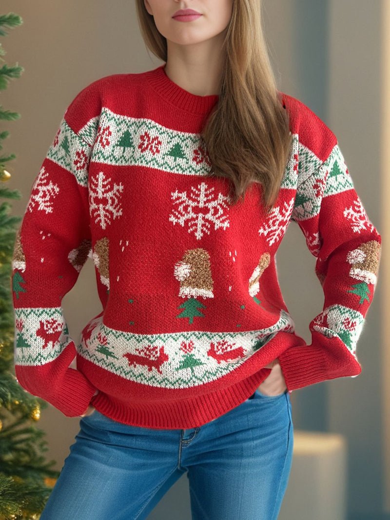 Hazel Blues® |  Christmas Element Round Neck Long Sleeve Sweater