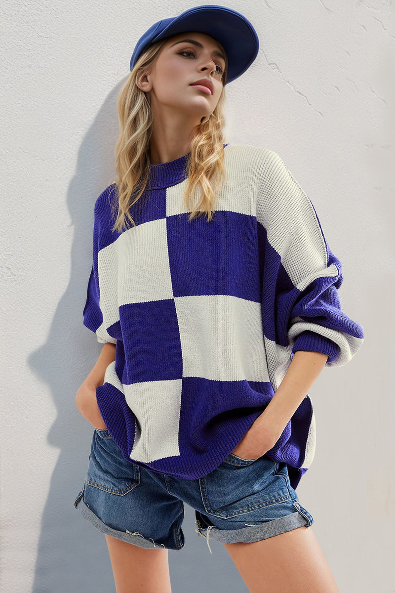 Hazel Blues® |  Double Take Slit Color Block Mock Neck Batwing Sleeve Sweater