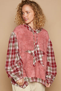 Hazel Blues® |  POL Star Patch Plaid Long Sleeve Hooded Top