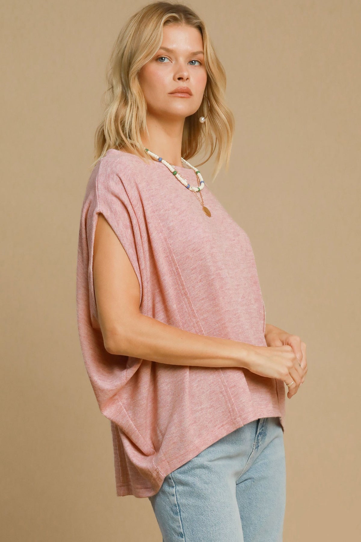 Hazel Blues® |  Umgee Exposed Seam Round Neck Batwing Sleeve Knit Top