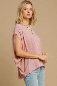 Hazel Blues® |  Umgee Exposed Seam Round Neck Batwing Sleeve Knit Top