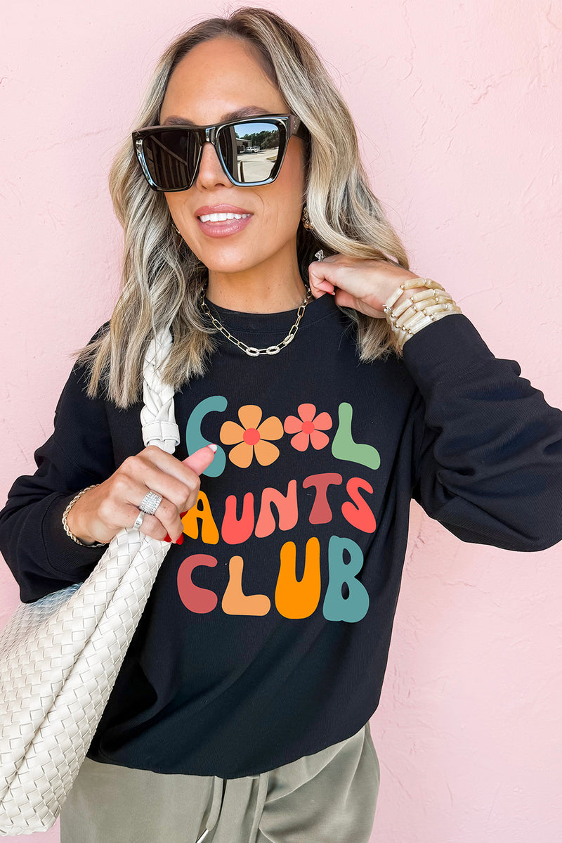 Hazel Blues® |  Black Floral COOL AUNTS CLUB Graphic Pullover Sweatshirt