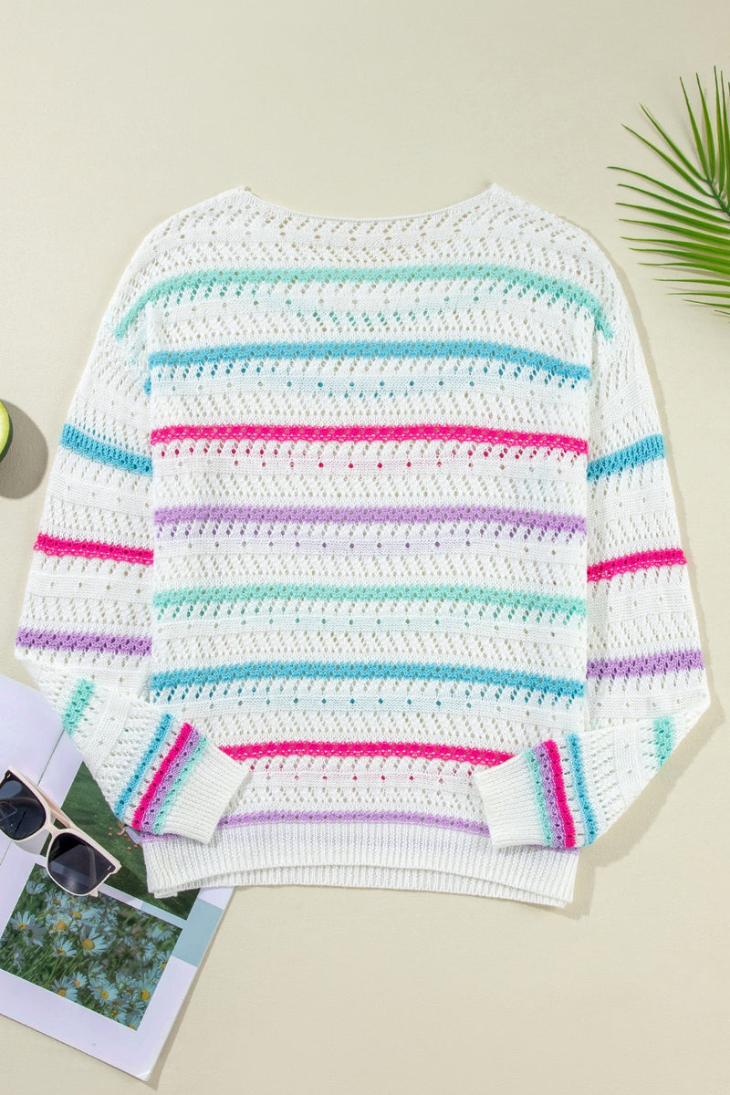 Hazel Blues® |  Openwork Striped Long Sleeve Knit Cover Up