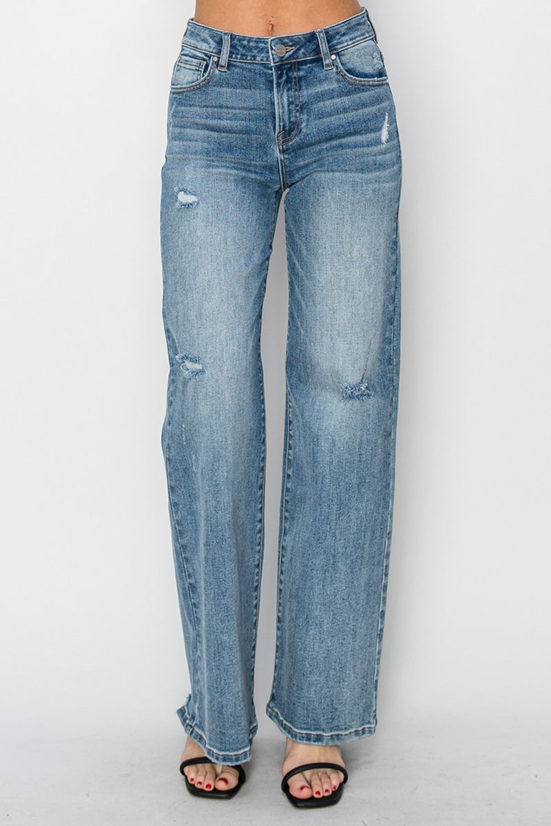 Hazel Blues® |  RISEN High Waist Distressed Wide Leg Jeans