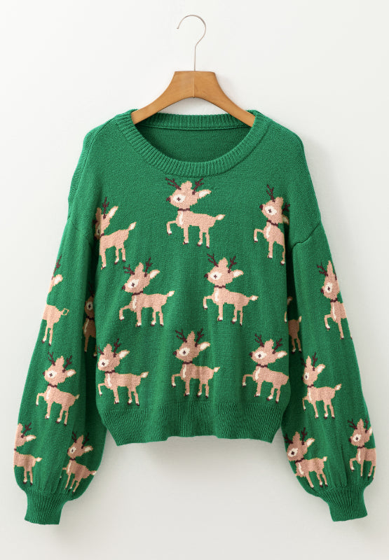 Hazel Blues® |  Reindeer Round Neck Drop Shoulder Sweater