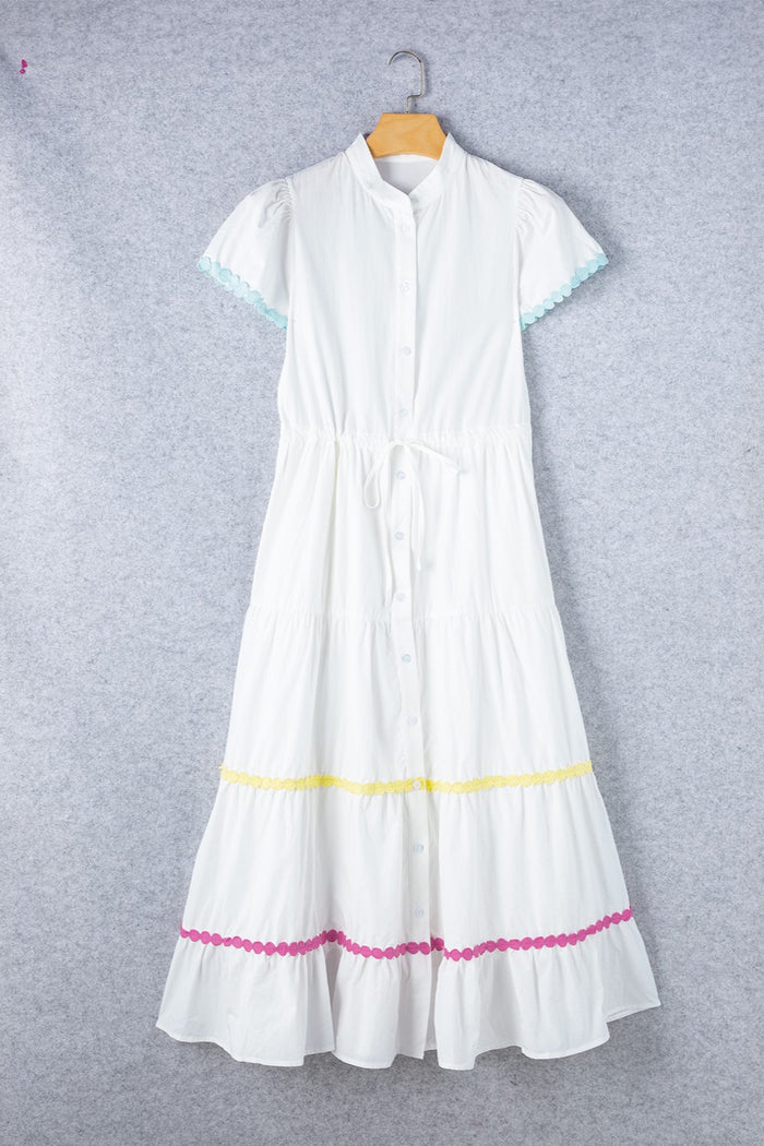 Hazel Blues® |  Contrast Trim Button Up Short Sleeve Dress