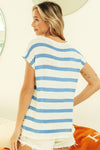 Hazel Blues® |  BiBi Striped Round Neck Short Sleeve Knit Top