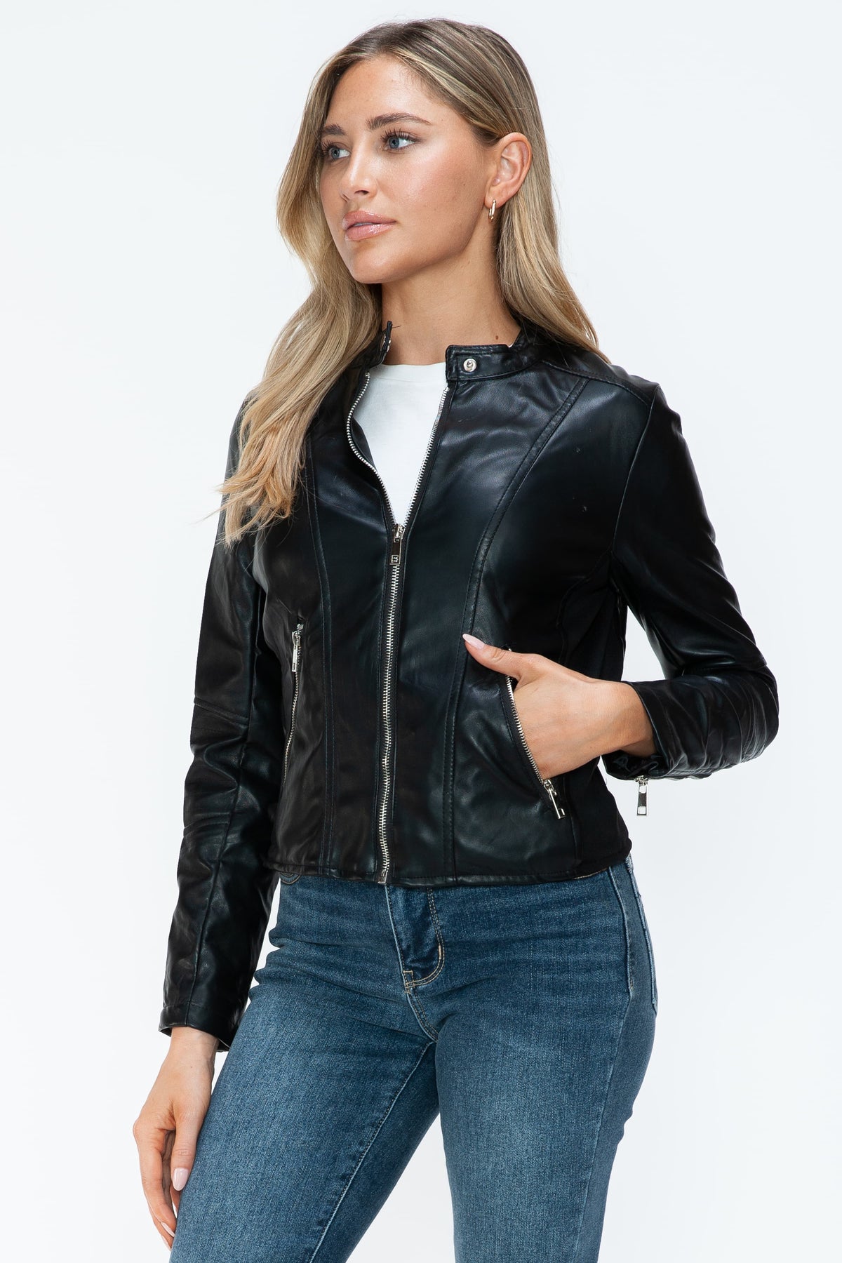 Hazel Blues® |  Snobbish PU Leather Zip Up Jacket with Pockets