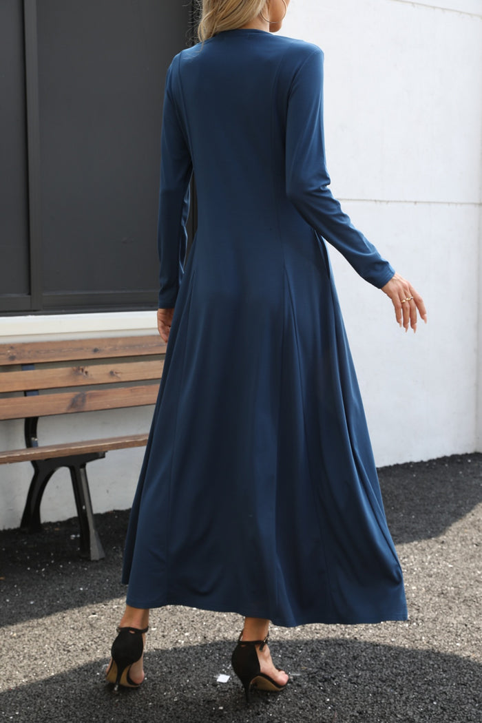 Hazel Blues® |  Round Neck Long Sleeve Maxi Dress with Pockets