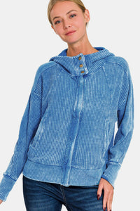 Hazel Blues® |  Zenana Washed Zip Up Hooded Jacket