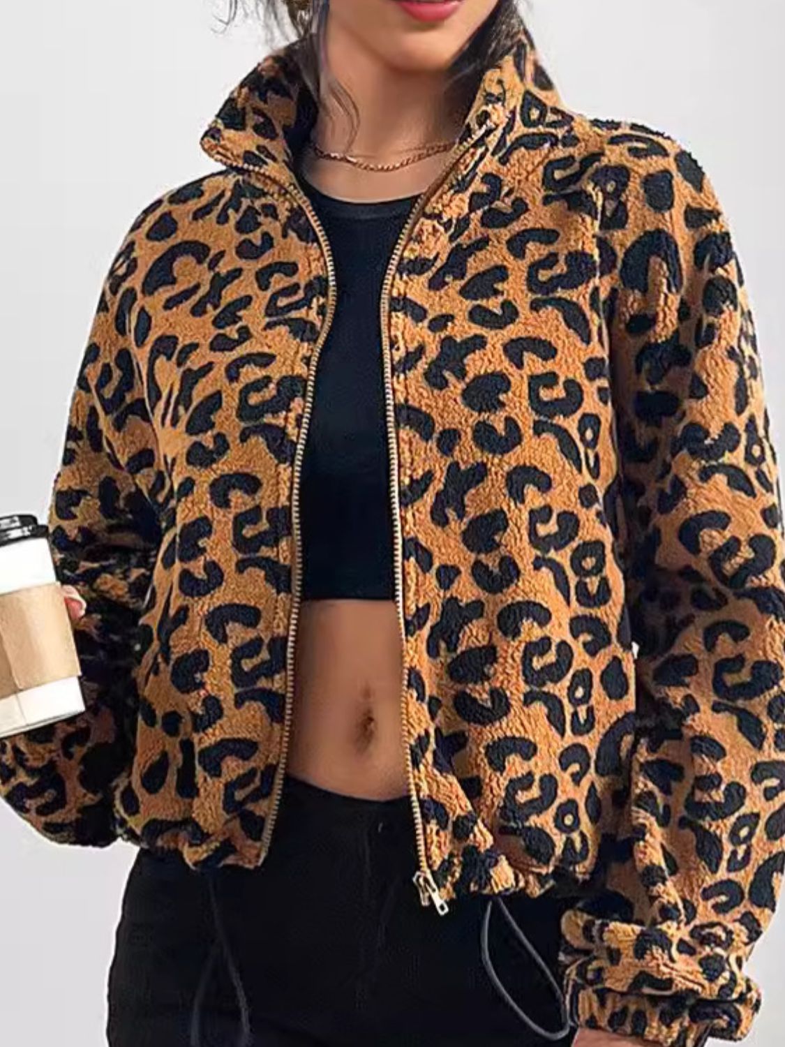 Hazel Blues® |  Leopard Zip Up Long Sleeve Jacket