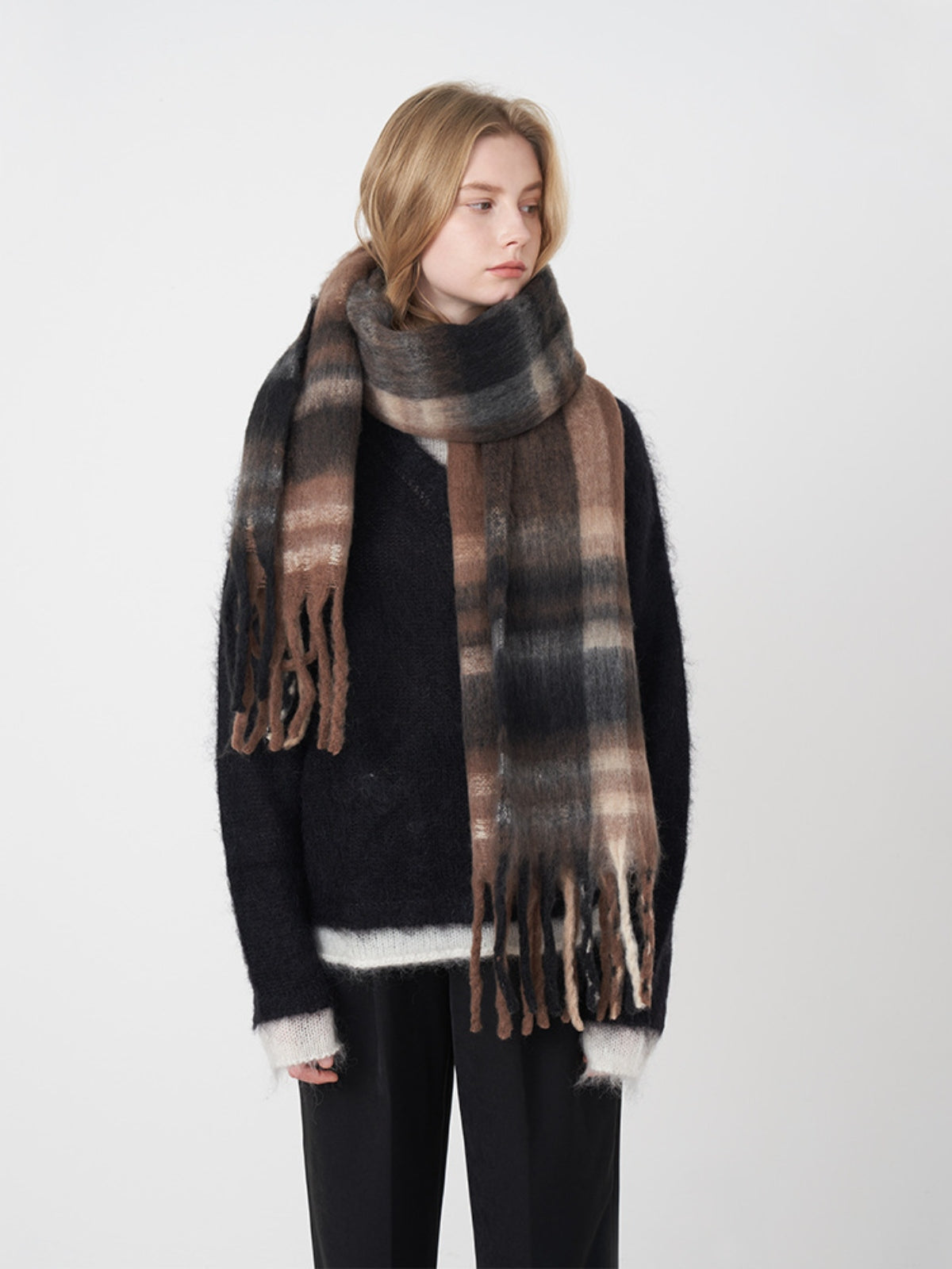 Hazel Blues® |  Fringe Plaid Polyester Scarf